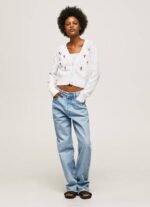Pepe Jeans brodeerattu kukkapuuvillaneuletakki naiset valkoinen TB00231 - Image 2