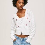 Pepe Jeans brodeerattu kukkapuuvillaneuletakki naiset valkoinen TB00231
