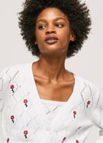 Pepe Jeans brodeerattu kukkapuuvillaneuletakki naiset valkoinen TB00231 - Image 3