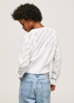 Pepe Jeans brodeerattu kukkapuuvillaneuletakki naiset valkoinen TB00231 - Image 4