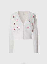 Pepe Jeans brodeerattu kukkapuuvillaneuletakki naiset valkoinen TB00231 - Image 5