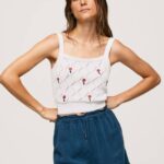 Pepe Jeans brodeerattu kukkapuuvillapaita naiset valkoinen TB00232