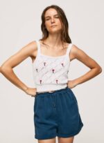 Pepe Jeans brodeerattu kukkapuuvillapaita naiset valkoinen TB00232
