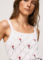 Pepe Jeans brodeerattu kukkapuuvillapaita naiset valkoinen TB00232 - Image 3