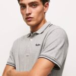 Pepe Jeans brodeerattu logo pikee poolopaita miehet harmaa marli TB001077