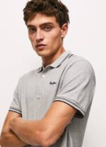 Pepe Jeans brodeerattu logo pikee poolopaita miehet harmaa marli TB001077
