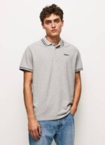 Pepe Jeans brodeerattu logo pikee poolopaita miehet harmaa marli TB001077 - Image 3