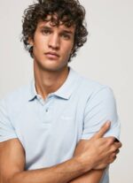 Pepe Jeans brodeerattu logo pikee poolopaita miehet valkaisu sininen TB001096 - Image 3