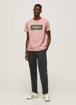 Pepe Jeans brodeerattu logollinen puuvillainen t-paita miehet valkaisuaine pinkki TB00926 - Image 2