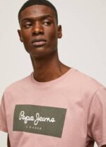 Pepe Jeans brodeerattu logollinen puuvillainen t-paita miehet valkaisuaine pinkki TB00926 - Image 3