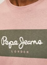 Pepe Jeans brodeerattu logollinen puuvillainen t-paita miehet valkaisuaine pinkki TB00926 - Image 4