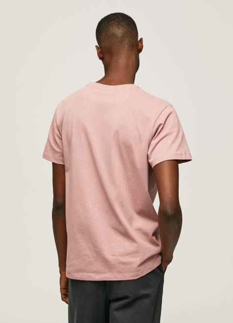 Pepe Jeans brodeerattu logollinen puuvillainen t-paita miehet valkaisuaine pinkki TB00926 - Image 5