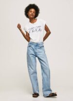 Pepe Jeans brodeerattu logollinen t-paita naiset valkoinen TB00433 - Image 2