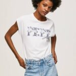 Pepe Jeans brodeerattu logollinen t-paita naiset valkoinen TB00433
