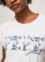 Pepe Jeans brodeerattu logollinen t-paita naiset valkoinen TB00433 - Image 3