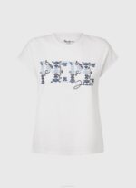 Pepe Jeans brodeerattu logollinen t-paita naiset valkoinen TB00433 - Image 5