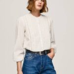 Pepe Jeans brodeerattu puuvillainen dobby-pusero naiset valkoinen TB00343