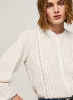 Pepe Jeans brodeerattu puuvillainen dobby-pusero naiset valkoinen TB00343 - Image 3