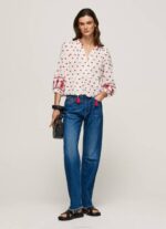 Pepe Jeans brodeerattu puuvillainen dobby-pusero naiset valkoinen TB00345 - Image 2