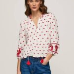 Pepe Jeans brodeerattu puuvillainen dobby-pusero naiset valkoinen TB00345