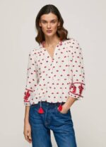 Pepe Jeans brodeerattu puuvillainen dobby-pusero naiset valkoinen TB00345