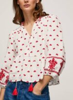 Pepe Jeans brodeerattu puuvillainen dobby-pusero naiset valkoinen TB00345 - Image 3