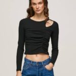 Pepe Jeans epäsymmetrinen pitkähihainen t-paita naiset musta TB00405