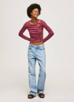 Pepe Jeans epäsymmetrinen pitkähihainen t-paita naiset tumma poskipuna TB00425 - Image 2