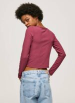 Pepe Jeans epäsymmetrinen pitkähihainen t-paita naiset tumma poskipuna TB00425 - Image 4