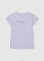 Pepe Jeans glitterlogollinen t-paita tyttö valkoinen TB001458