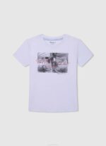 Pepe Jeans glitterlogollinen t-paita tyttö valkoinen TB001458 - Image 3
