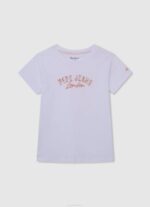 Pepe Jeans glitterlogollinen t-paita tyttö valkoinen TB001458 - Image 5