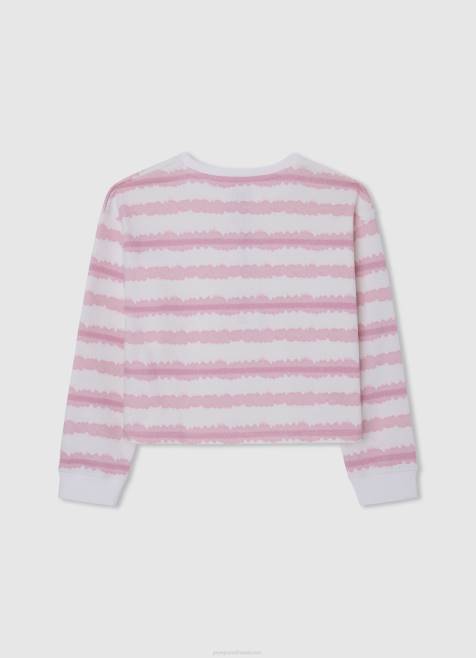 Pepe Jeans haalistettu raidallinen puuvillapusero tyttö pehmeä pinkki TB001409 - Image 2