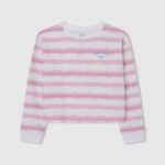 Pepe Jeans haalistettu raidallinen puuvillapusero tyttö pehmeä pinkki TB001409