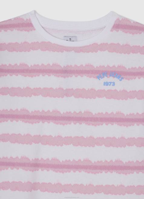 Pepe Jeans haalistettu raidallinen puuvillapusero tyttö pehmeä pinkki TB001409 - Image 3