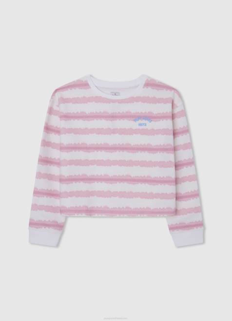 Pepe Jeans haalistettu raidallinen puuvillapusero tyttö pehmeä pinkki TB001409 - Image 1