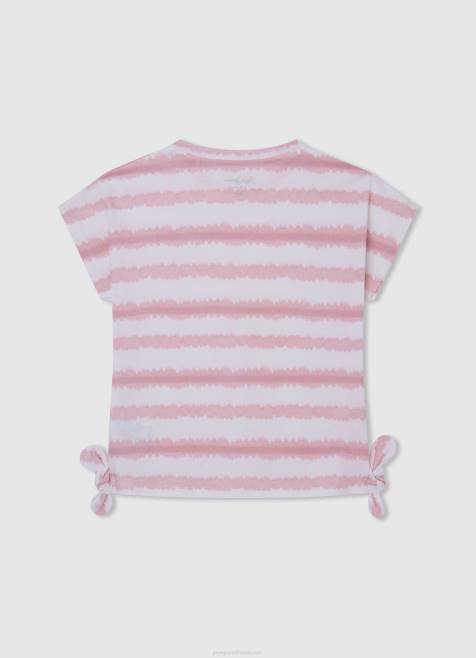Pepe Jeans haalistuneet raidat puuvillainen t-paita tyttö pehmeä pinkki TB001462 - Image 2