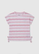 Pepe Jeans haalistuneet raidat puuvillainen t-paita tyttö pehmeä pinkki TB001462