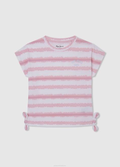 Pepe Jeans haalistuneet raidat puuvillainen t-paita tyttö pehmeä pinkki TB001462 - Image 1