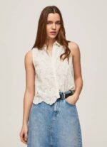 Pepe Jeans harjakattoinen kädenreikäpaita naiset valkoinen TB00337 - Image 3