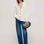 Pepe Jeans harjakattoinen neuletakki v-pääntiellä naiset mousse TB00230