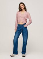 Pepe Jeans harjakattoinen v-pääntie neuletakki naiset samea vaaleanpunainen TB00248 - Image 4