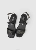 Pepe Jeans irma log litteät nahkasandaalit naiset musta TB00661 - Image 2