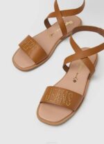 Pepe Jeans irma log litteät nahkasandaalit naiset rusketus TB00660 - Image 3