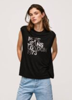Pepe Jeans kädenreikähihainen logo-t-paita naiset musta TB00419 - Image 2