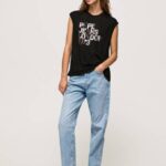 Pepe Jeans kädenreikähihainen logo-t-paita naiset musta TB00419