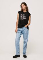 Pepe Jeans kädenreikähihainen logo-t-paita naiset musta TB00419
