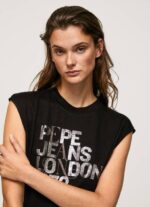 Pepe Jeans kädenreikähihainen logo-t-paita naiset musta TB00419 - Image 3