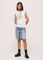 Pepe Jeans kädenreikähihainen logo-t-paita naiset valkoinen TB00418 - Image 2