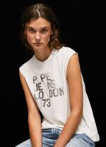 Pepe Jeans kädenreikähihainen logo-t-paita naiset valkoinen TB00418